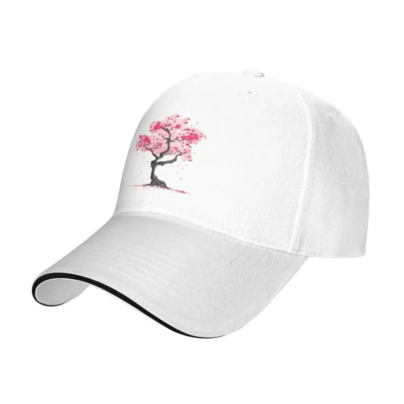 Casquette Japonaise Blanche Avec Motif Cerisier Sakura