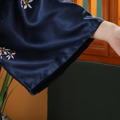 Ensemble Kimono En Satin Avec Motifs Grues