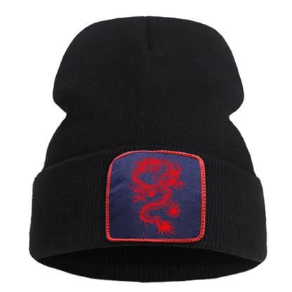 Bonnet Japonais Unisexe Avec Écusson Dragon Rouge