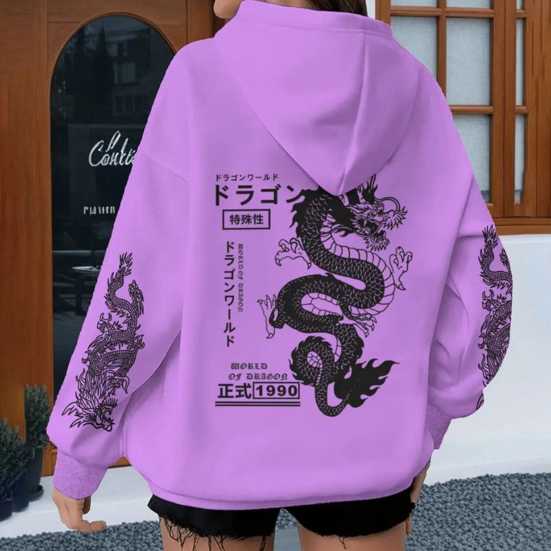Sweat Japonais Gris à Motif Dragon Impérial