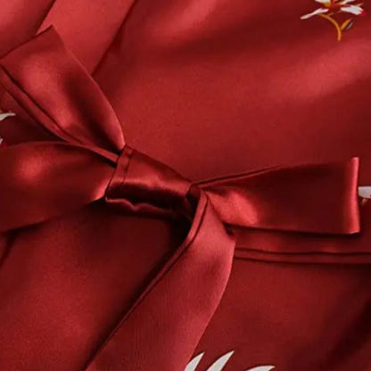 Kimono De Nuit En Satin Avec Motifs Grues Japonaises Élégantes