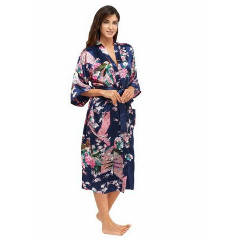 Kimono Long En Satin Avec Motifs Floraux Élégants