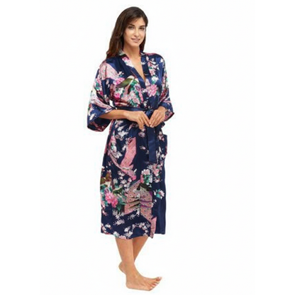 Kimono Long En Satin Avec Motifs Floraux Élégants