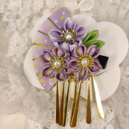 Kanzashi Fleur Japonaise Avec Détails Dorés