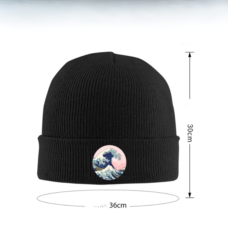 Bonnet Japonais En Maille Avec Patch Vague Hokusai