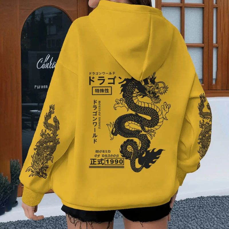 Sweat Japonais Gris à Motif Dragon Impérial