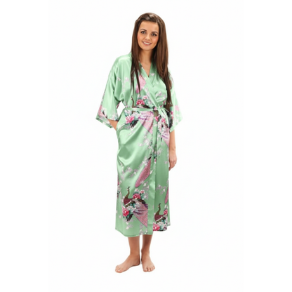 Kimono Long En Satin Avec Motifs Floraux Élégants