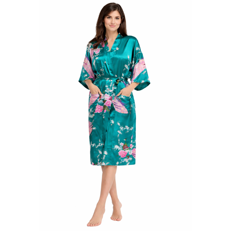 Kimono Long En Satin Avec Motifs Floraux Élégants