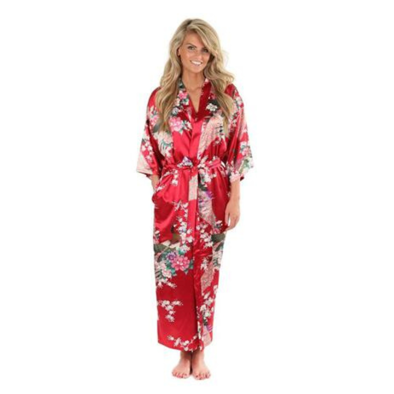 Kimono Long En Satin Avec Motifs Floraux Élégants