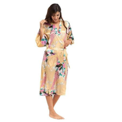 Kimono Long En Satin Avec Motifs Floraux Élégants