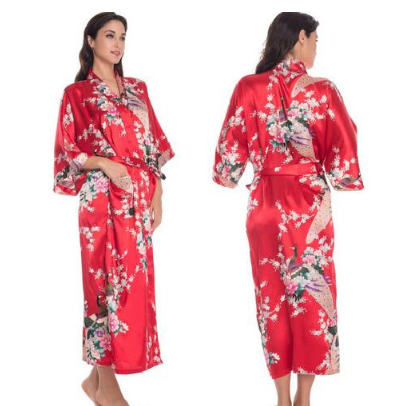 Kimono Long En Satin Avec Motifs Floraux Élégants