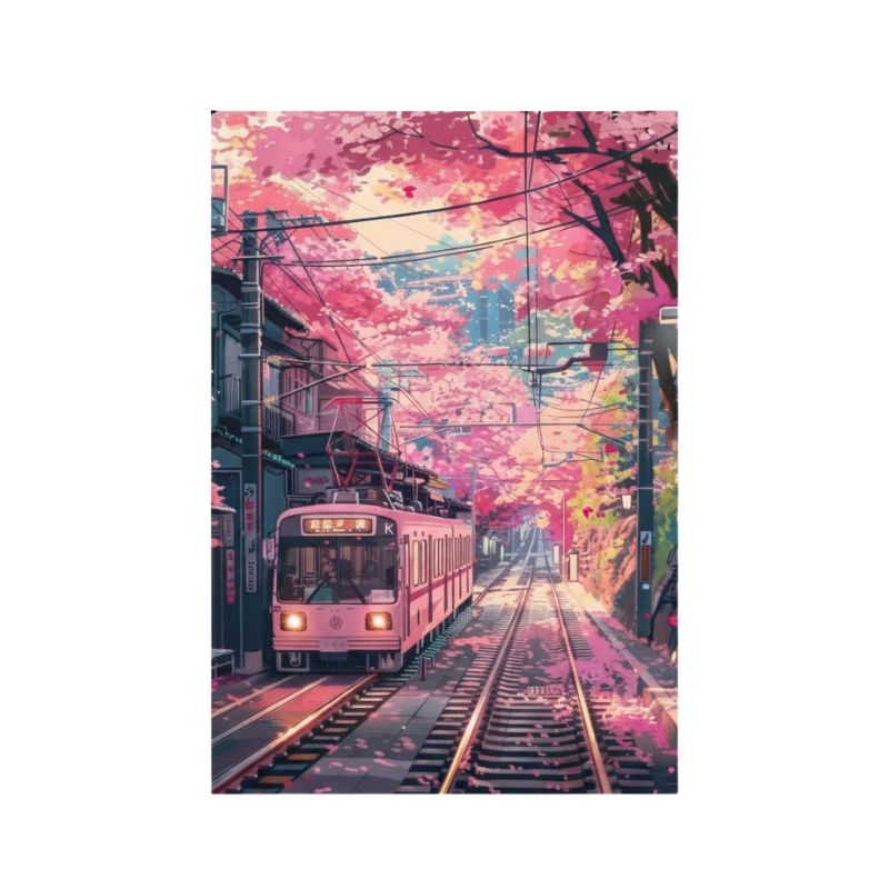 Tableau Japonais Décoratif Avec Train Et Ambiance Printemps