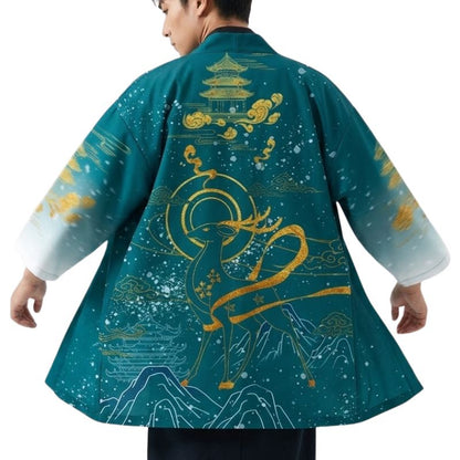 Haori Homme Japonais Motif Dragon Céleste et Paysage