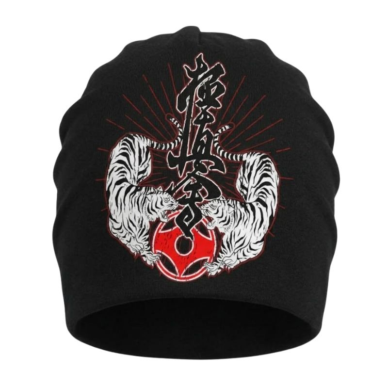 Bonnet Japonais Avec Motif Tigres Blancs Et Symbole Rouge