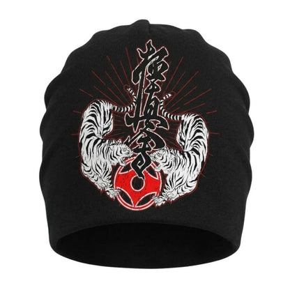 Bonnet Japonais Avec Motif Tigres Blancs Et Symbole Rouge