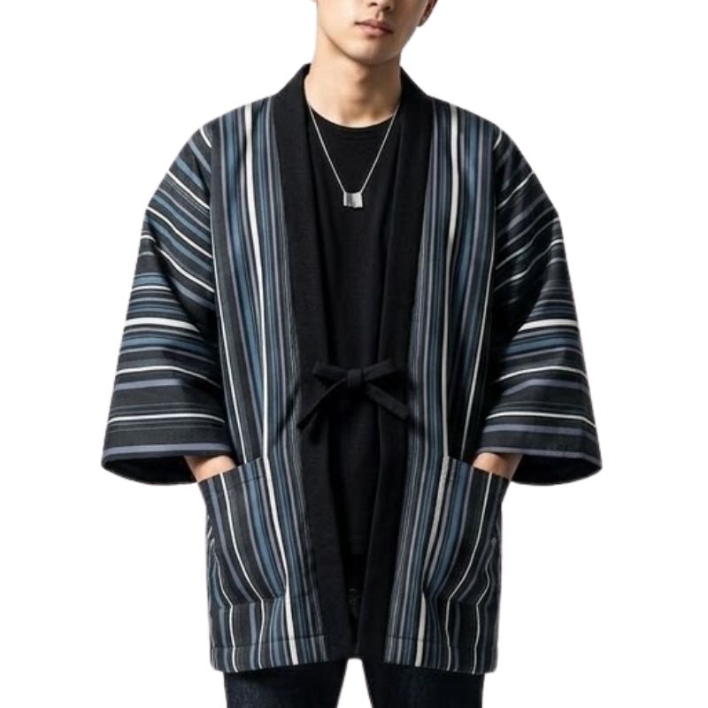 Hanten Homme Japonais À Rayures Avec Coupe Ample