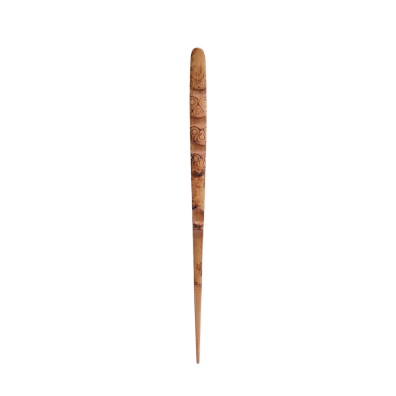 Cuillère Matcha En Bois Sculpté Motif Gravé Manche Long