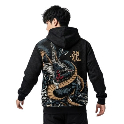 Sweat Japonais Zippé Avec Motif Dragon Puissant