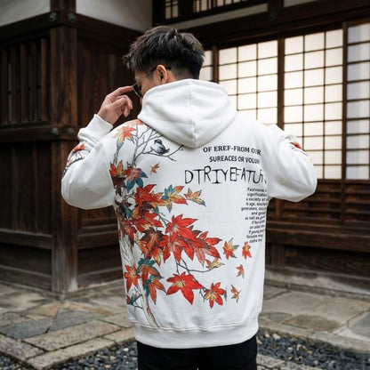 Sweat Japonais En Blanc Avec Motif Feuilles Érable Artistique