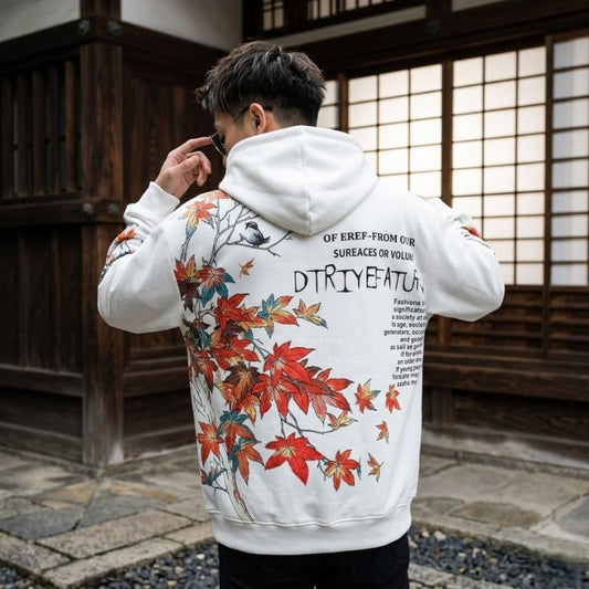 Sweat Japonais En Blanc Avec Motif Feuilles Érable Artistique