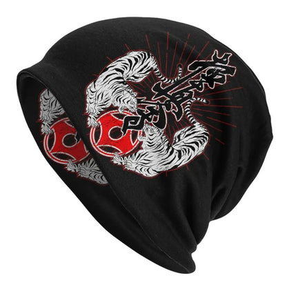Bonnet Japonais Avec Motif Tigres Blancs Et Symbole Rouge