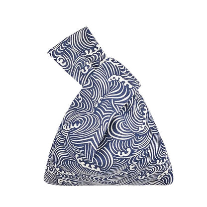Sac Japonais Bleu Avec Motif Vagues Blanches
