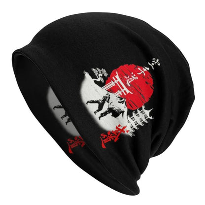Bonnet Japonais Noir Avec Motif Samouraï Et Soleil Rouge