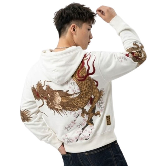 Sweat Japonais Zippé Avec Motif Dragon Traditionnel