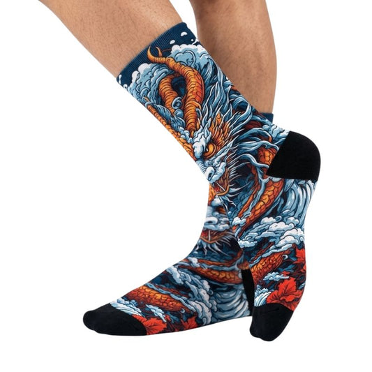 Chaussette Japonaise Imprimé Dragon Et Vagues Puissantes