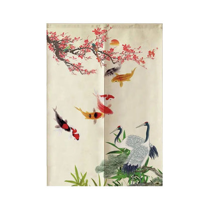 Noren Japonais Avec Carpes Koï Colorées Et Grues Élégantes
