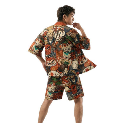 Ensemble Kimono Japonais Avec Illustrations Multicolores