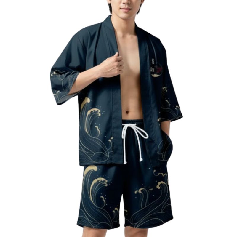 Ensemble Kimono Style Japonais En Veste Ample Et Short D’été