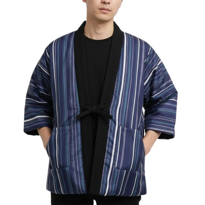 Hanten Homme Japonais Bleu À Rayures Traditionnelles