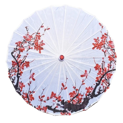 Parapluie Japonais Blanc Motif Fleurs De Cerisier Rouges