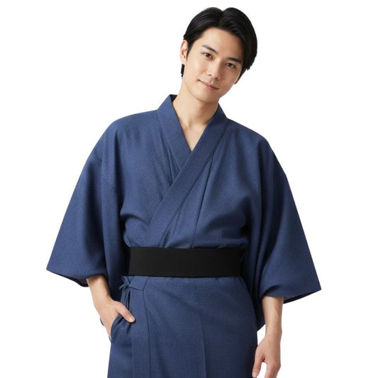 Kimono Japonais Long En Tissu Texturé Avec Ceinture