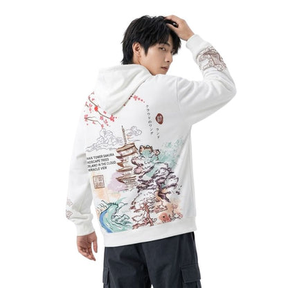 Sweat Japonais Streetwear Avec Design Paysage Traditionnel