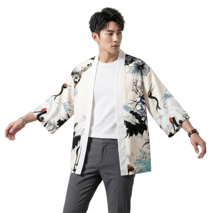 Haori Homme Style Japonais Traditionnel Grues Symboliques