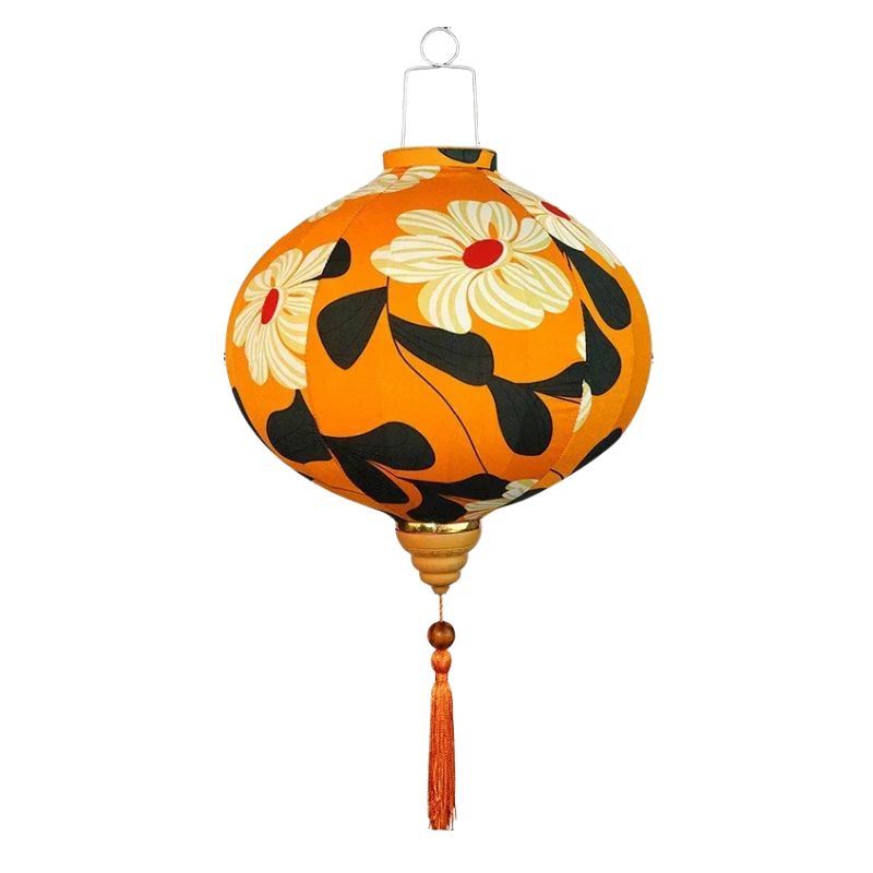 Lanterne Japonaise Suspendue Orange Motif Floral Avec Pampille