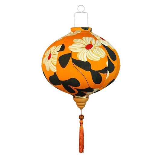 Lanterne Japonaise Suspendue Orange Motif Floral Avec Pampille