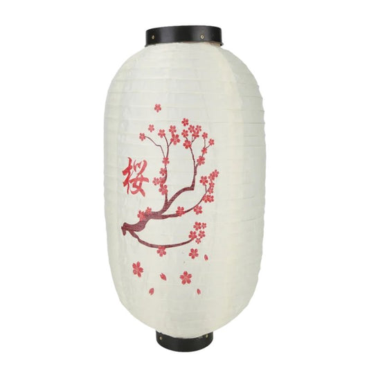 Lanterne Japonaise Blanche Motif Branche De Sakura