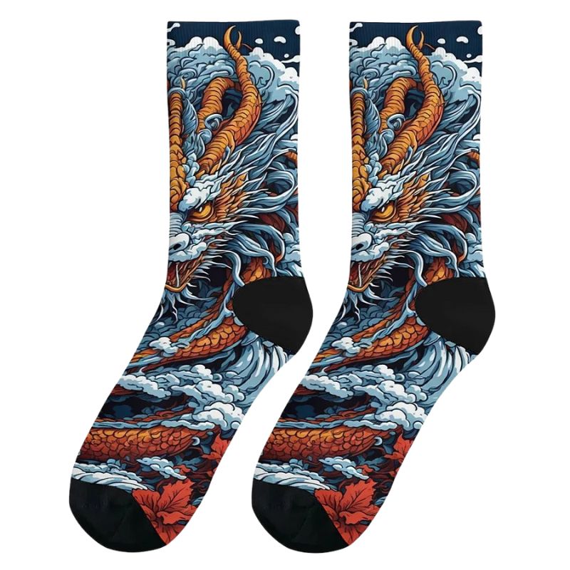 Chaussette Japonaise Imprimé Dragon Et Vagues Puissantes