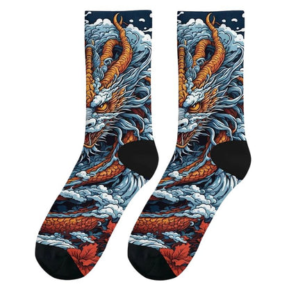 Chaussette Japonaise Imprimé Dragon Et Vagues Puissantes
