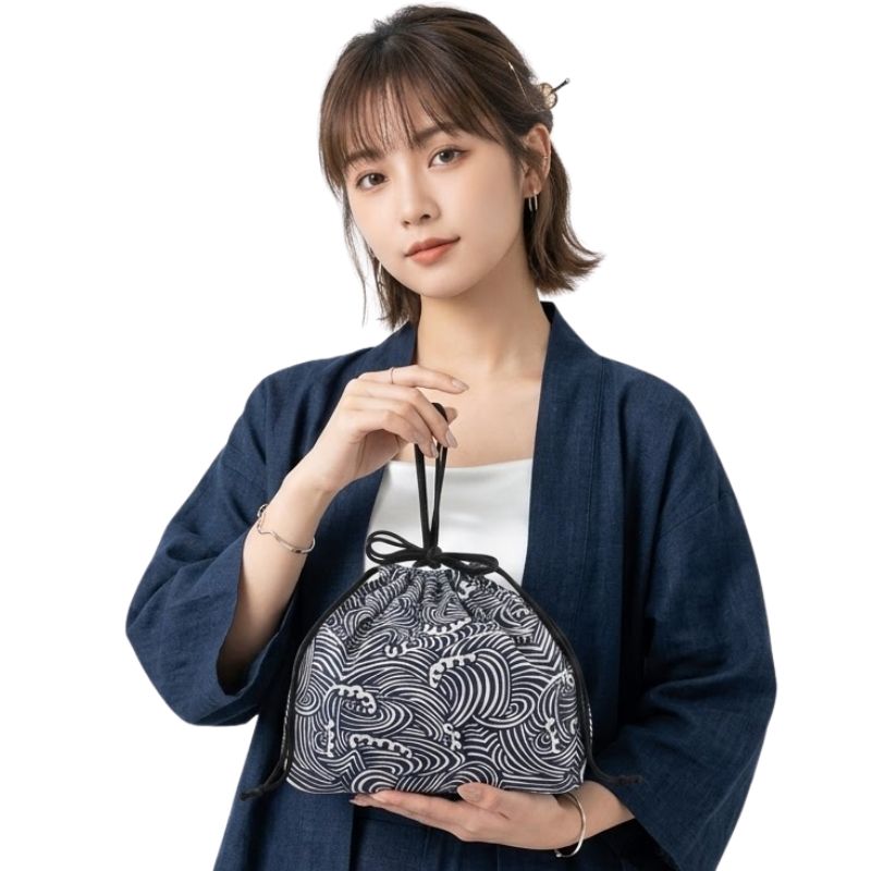 Sac Japonais Avec Motif Vagues Blanches