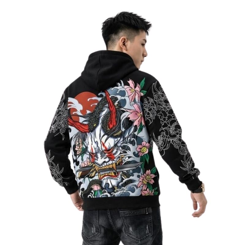 Sweat Japonais Avec Masque Oni Et Motif Floral