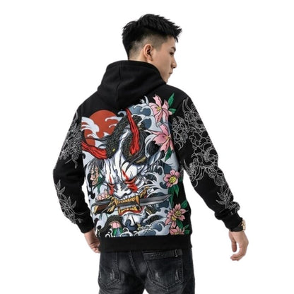 Sweat Japonais Avec Masque Oni Et Motif Floral