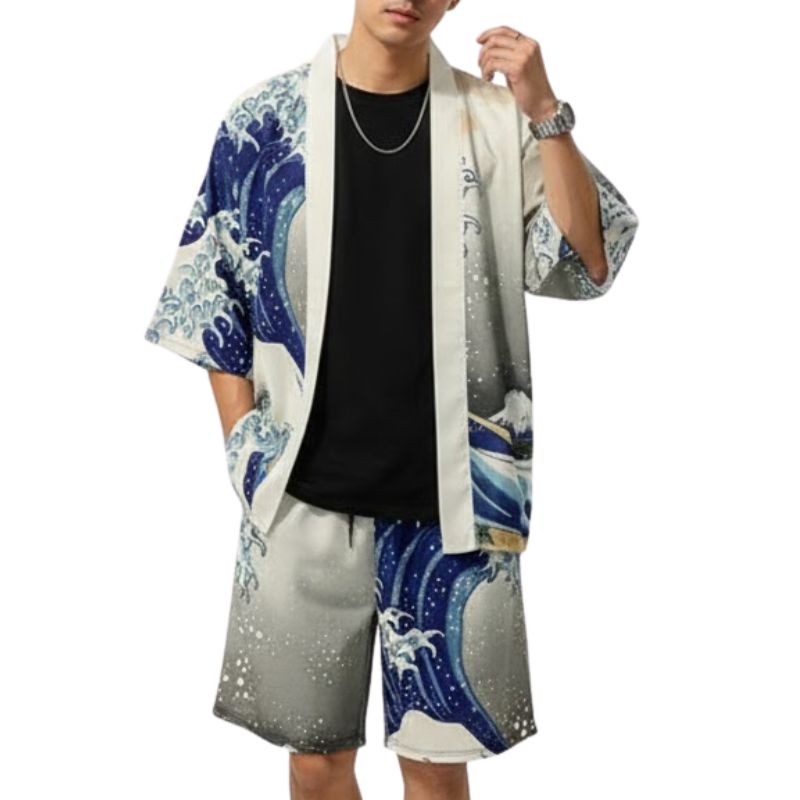 Ensemble Kimono Japonais Avec Motif Vagues