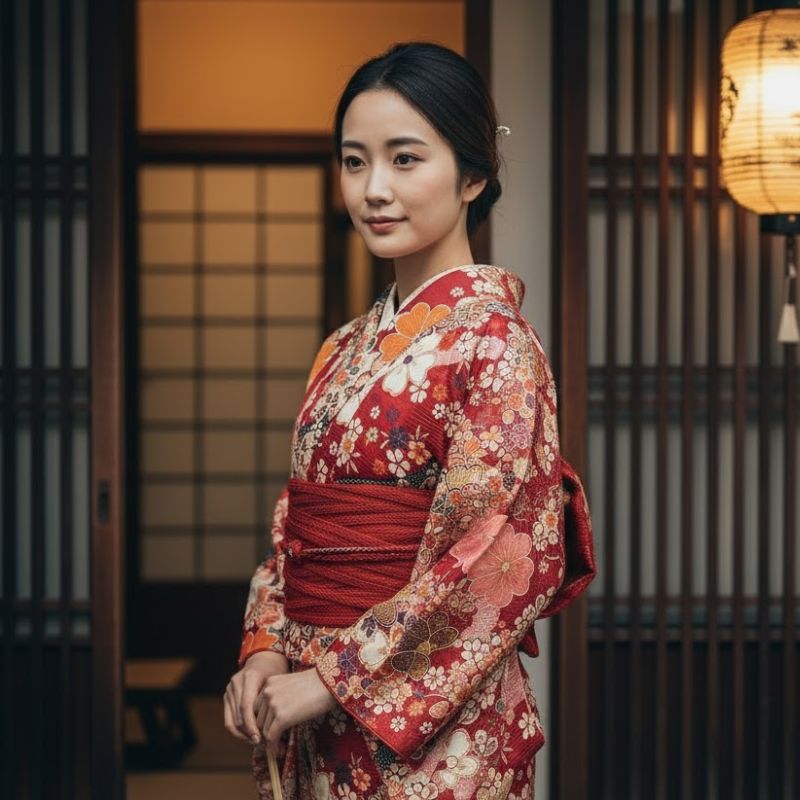 Kimono Traditionnel Japonais Avec Imprimé Floral Et Style Geisha