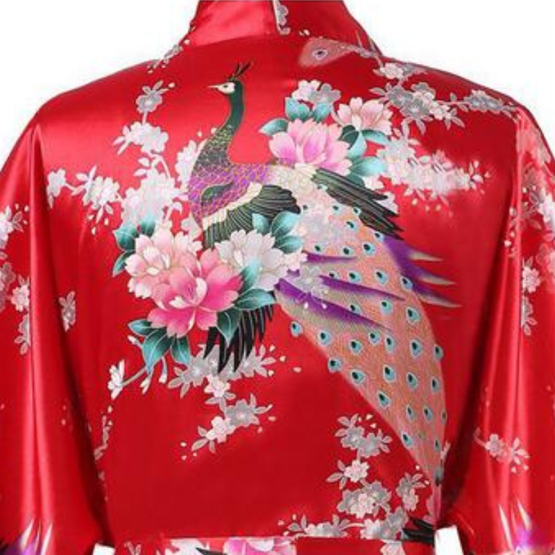 Kimono Long En Satin Avec Motifs Floraux Élégants