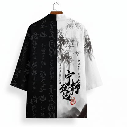 Haori Homme Style Japonais Bicolore Inspiration Bambou et Encre
