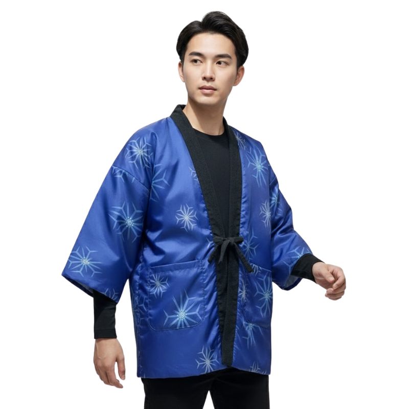 Hanten Homme Japonais Bleu à Motif Géométrique